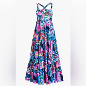 Jcrew (RUNS LARGE) Apron maxi dress in Ratti kaleidoscope floral J Crew